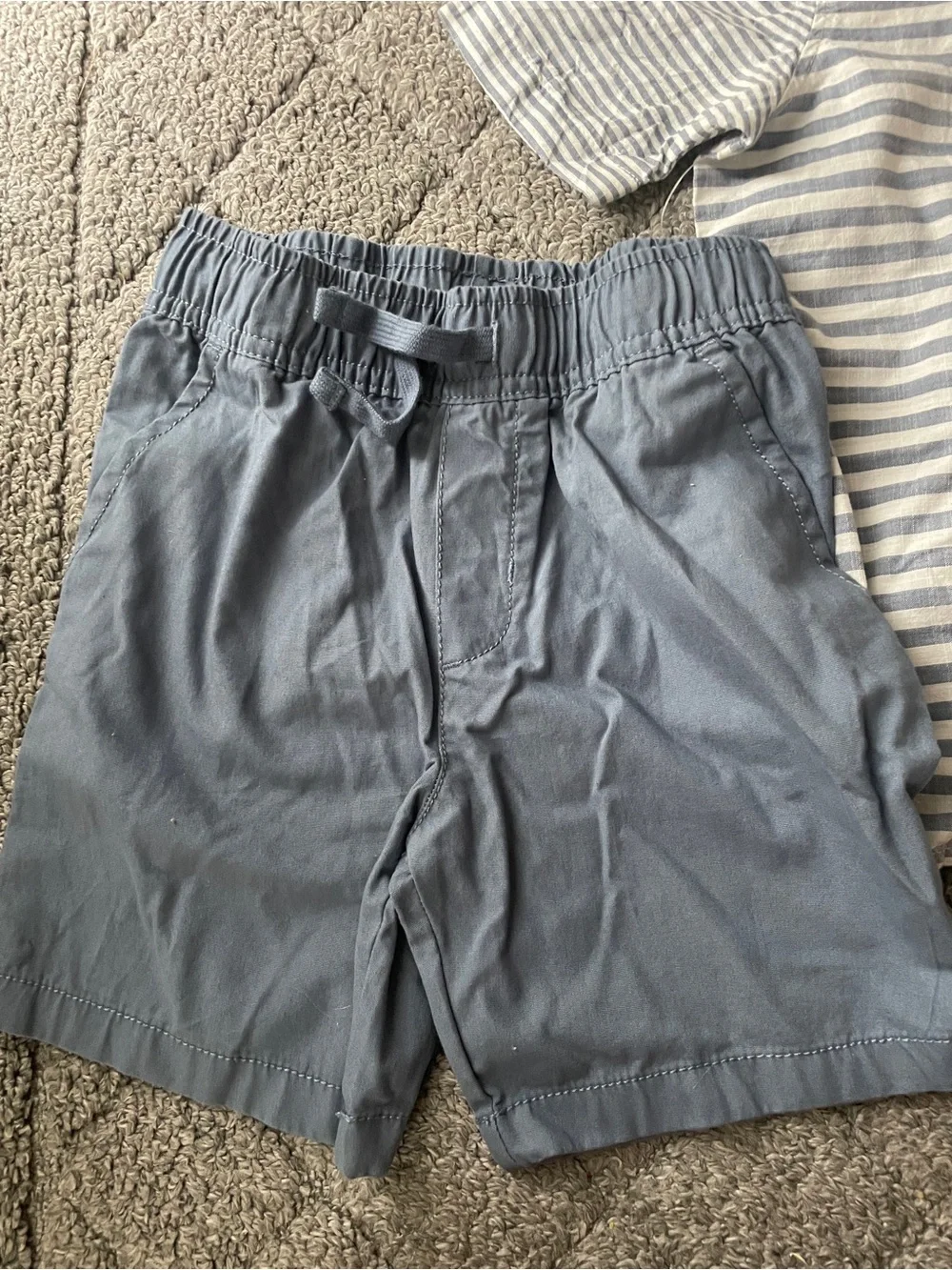 Boys Striped Button-Up Shirt & Shorts - Light Blue & White